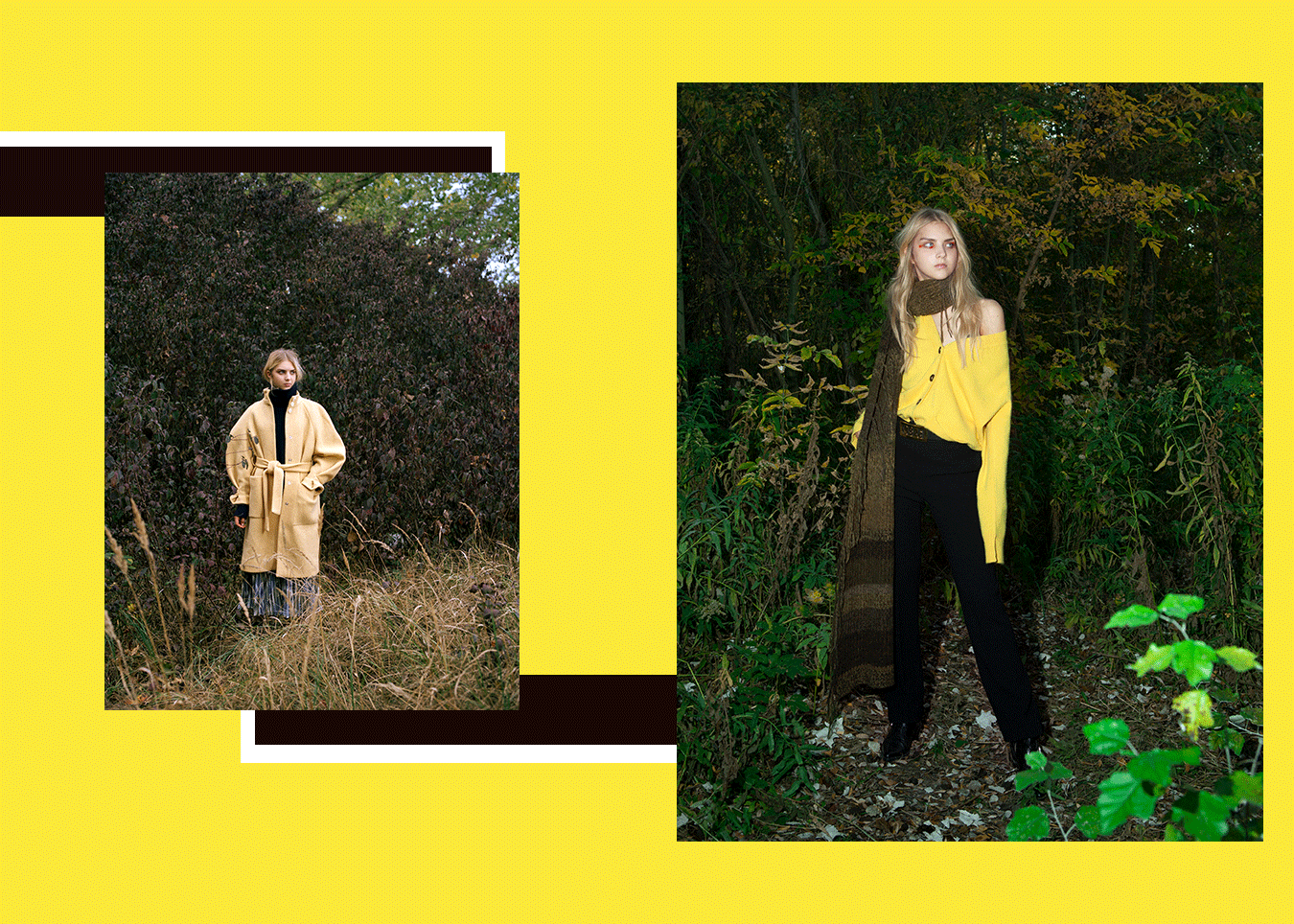fashion editorial woods wald natur herbst style farben wolle strick mäntel outerwear