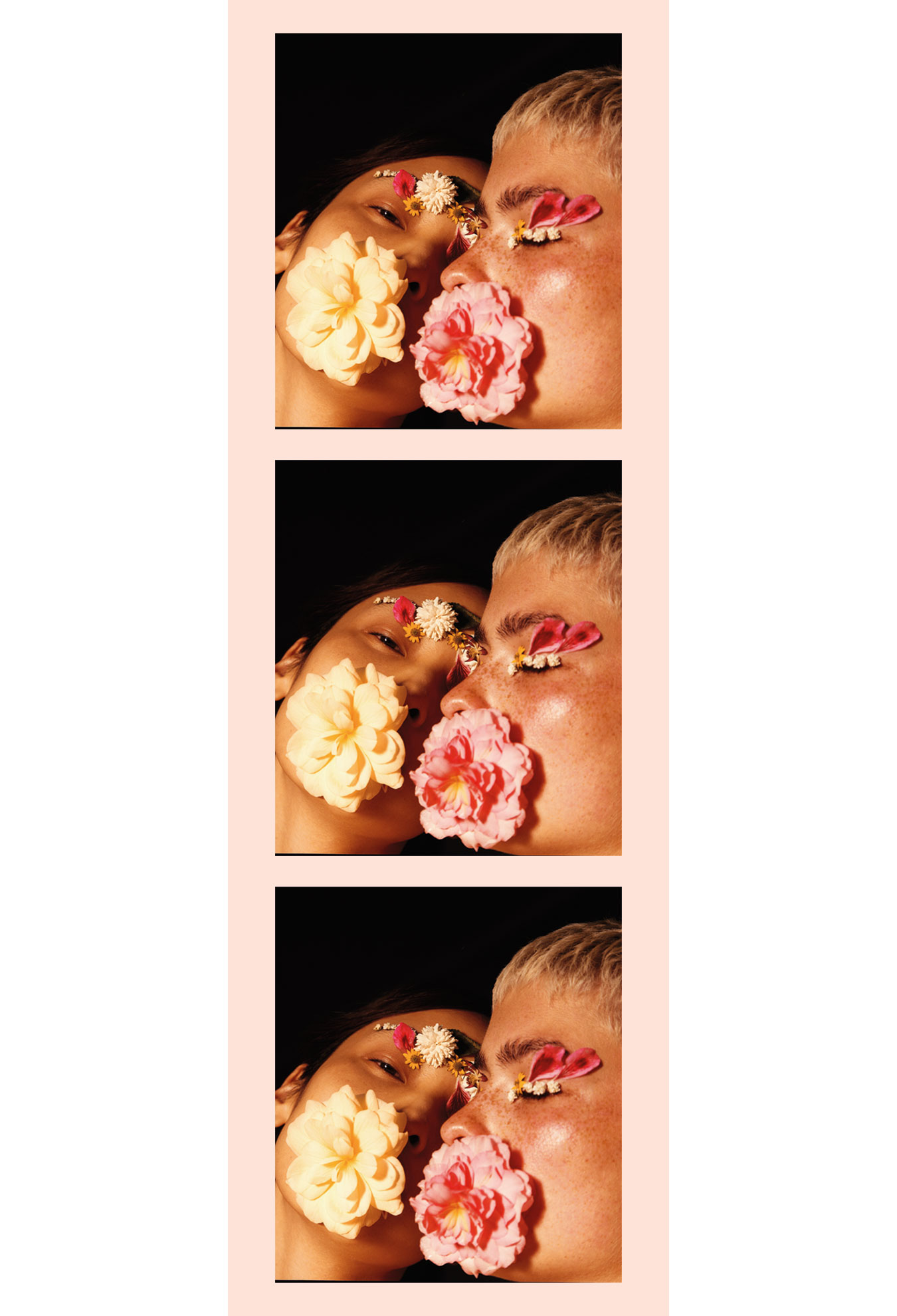 Clean Beauty zwei Frauen mit Blumenblüten im Gesicht